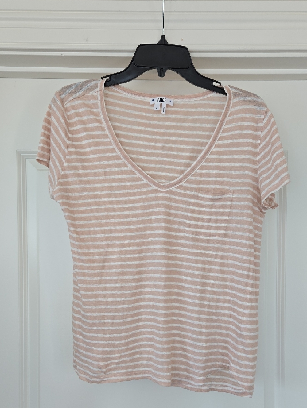 PAIGE Blush & White Striped V-Neck Tee